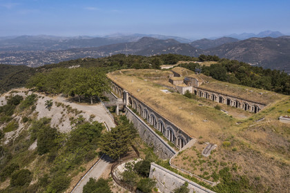 France, Alpes-Maritimes, Eze, Fort de la Revere in the Grande Corniche Forest Park and built between 1882 and 1885 (aerial view)