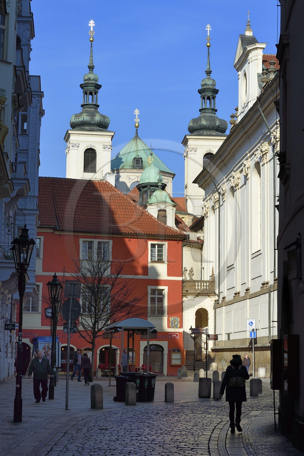 Czech Republic, Prague, historical centre listed as World Heritage by UNESCO, the Old Town (Stare Mesto), small square in Karlova Street and the Clementinum in the background