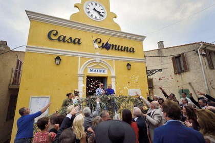 France, Corse du Sud, Cargese, wedding at the town hall also called Casa Cumuna