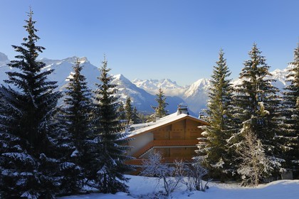 Suisse, Canton de Vaud, Villars sur Ollon, chalet sous la neige