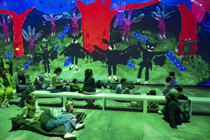 France, Paris, Bois de Boulogne, the Louis Vuitton Foundation by architect Frank Gehry, David Hockney exhibition 25, Hockney Peint l'Opéra, a musical and visual adaptation designed especially for this hall from his drawings and sets for various operas