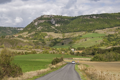 France, Aveyron, Grands Causses regional natural park, Saint Jean et Saint Paul, Saint-Jean-d’Alcas road at the foot of the Larzac foothills towards Tournemire