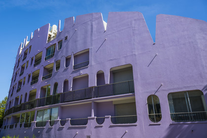 France, Herault, La Grande-Motte, labeled 20th century heritage, Couchant (setting sun) district west of the port, the Paradis du Soleil building by architects Jean Balladur and Jean-Bernard Tostivint