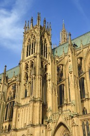 France, Moselle, Metz, Saint Etienne (Saint Stephen) cathedral in pierre de Jaumont (stone of Jaumont), North West facade and the tower of the Chapter