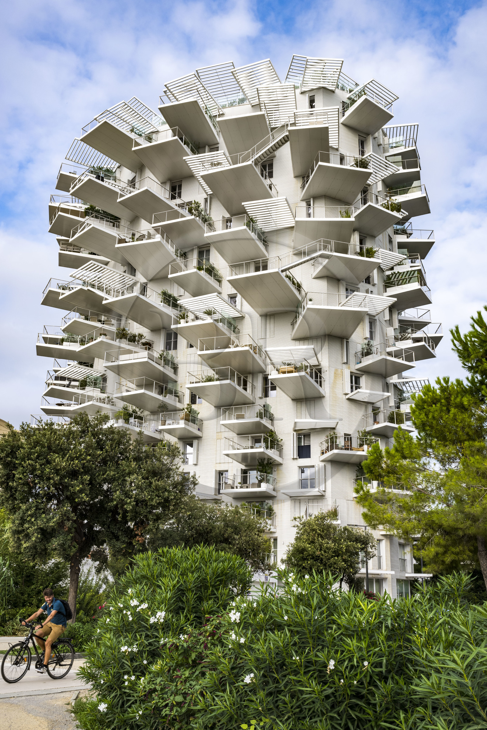 France, Hérault (34), Montpellier, quartier Richter, les rives du Lez, l'immeuble L'Arbre Blanc, réalisé par l'architecte japonais Sou Foujimoto avec les architectes français Nicolas Laisné et Manal Rachdi