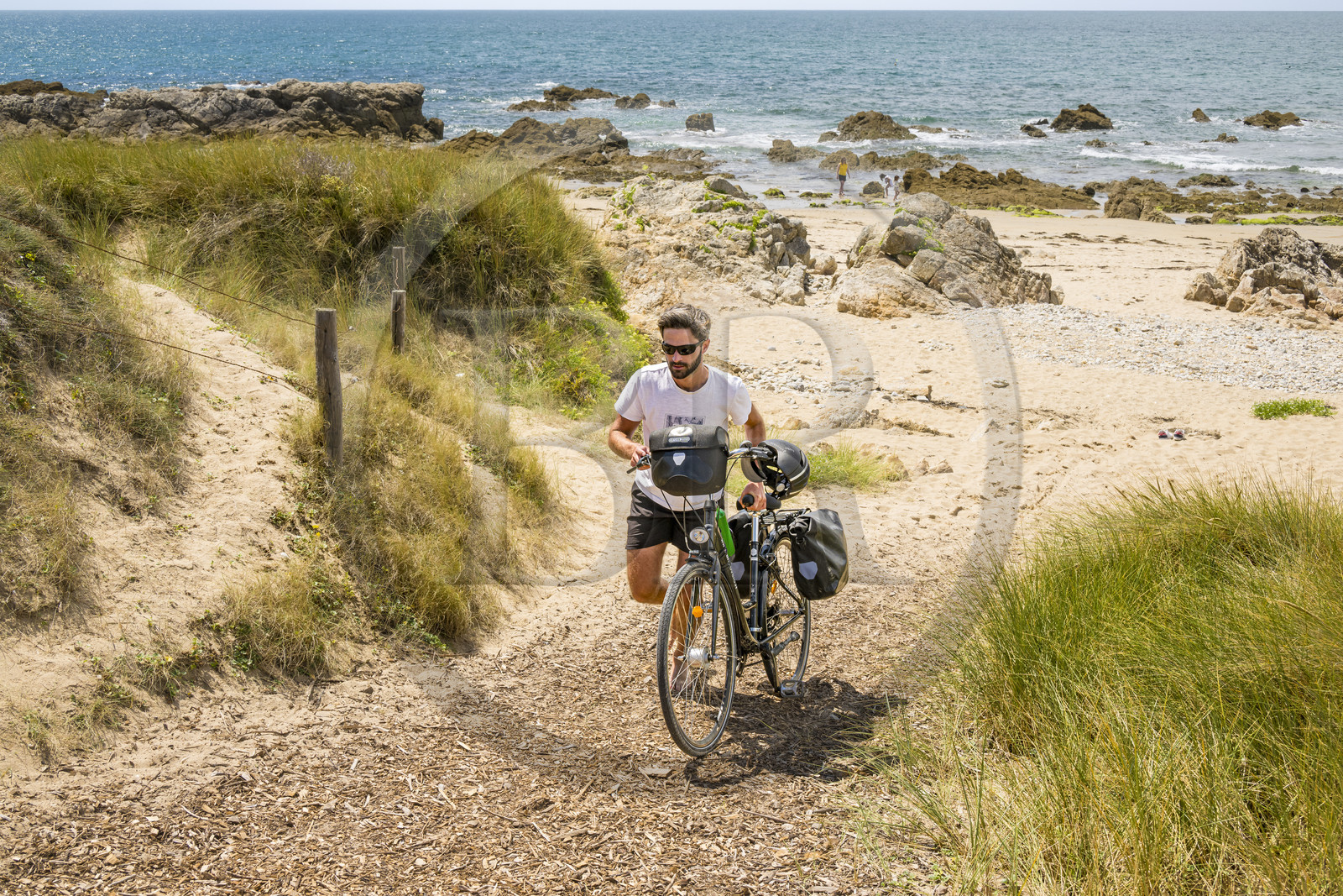 France, Vendée (85), île de Noirmoutier, Noirmoutier-en-l'Ile, plage des Lutins, randonnée à bicyclette