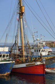 Groenland, cote ouest, baie de Baffin, port de Upernavik, le voilier Dagmar Aaen de l'explorateur polaire et écrivain allemand Arved Fuchs