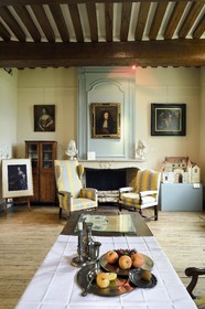 France, Aisne, Château-Thierry, Jean de La Fontaine Museum - city of Chateau-Thierry in the birthplace of the poet and writer, the 17th century room with its portrait painted by Hyacinthe Rigaud
