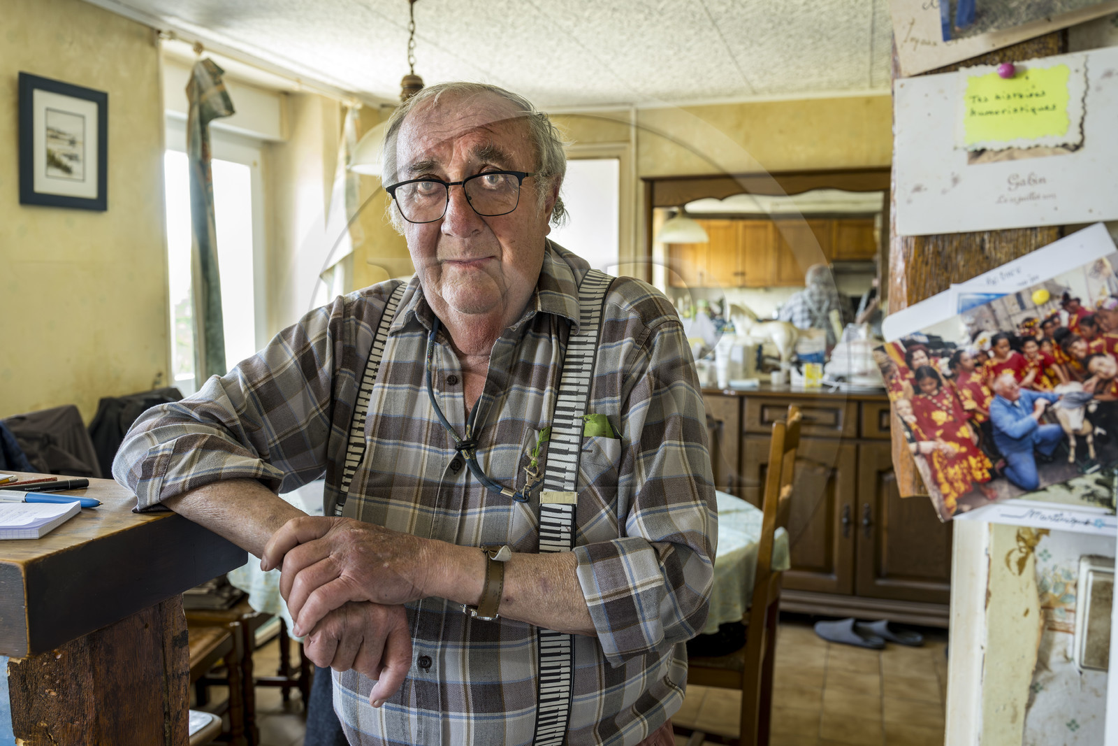 France, Finistère, Iroise Sea, Ouessant Island, Eugene Malgorn, former Ouessantin merchant seaman, in his house
