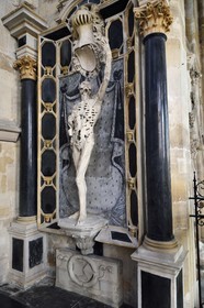 France, Meuse, Bar le Duc, the Skeleton (also called numb) statue (16th century) of the Rene de Chalon tomb by sculptor Ligier Richier in Saint Etienne Church