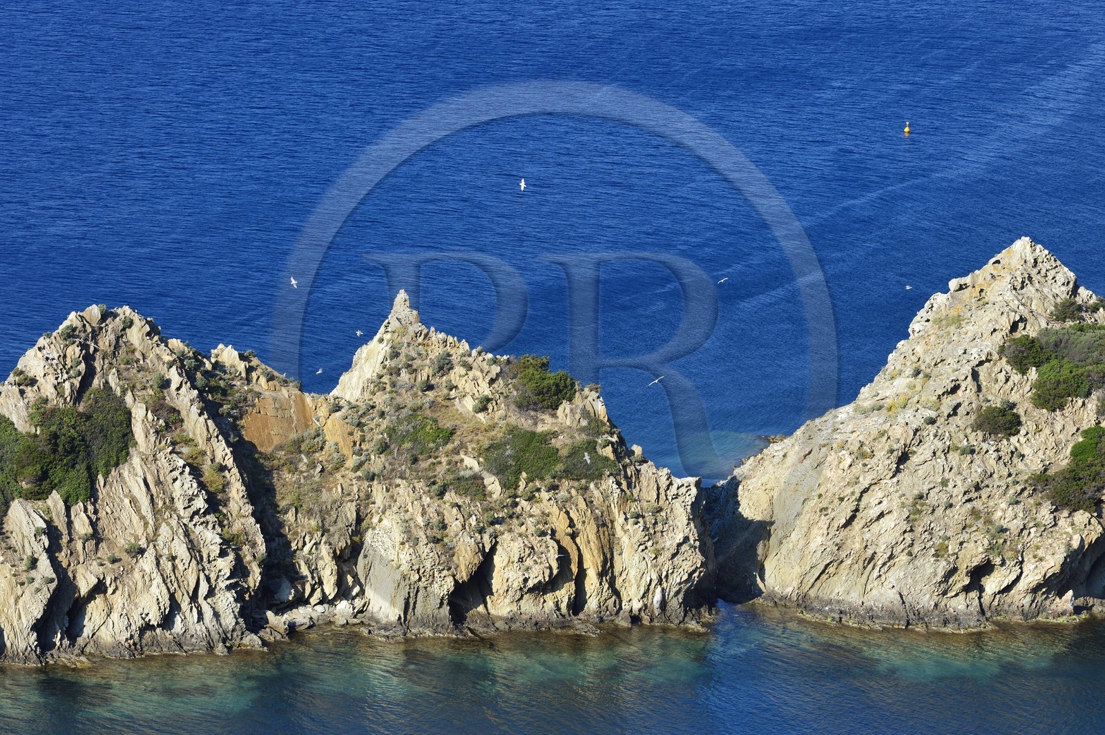France, Var (83), Iles d'Hyères, Parc national de Port Cros, Ile de Port-Cros, plage de la Palud, le rocher du Rascas