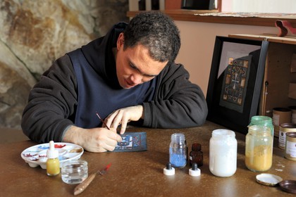 France, Manche, the abbey of Mont Saint Michel, listed as World Heritage by UNESCO, miniatures created by brother Sebastien, monk of Monastic Fraternities of Jerusalem