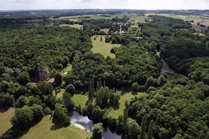 France, Dordogne, Perigord Vert, the Dronne river toward Les Andrivaux (aerial view)