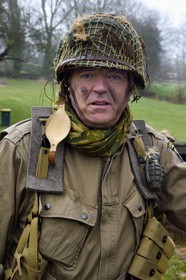 France, Eure, Sainte Colombe prés Vernon, Allied Reconstitution Group (US World War 2 and french Maquis historical reconstruction Association), reenactor Michel Menager in uniform of the 101st US Airborne Division