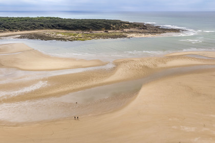 France, Vendée (85), Talmont Saint Hilaire, la Pointe du Payré, Veillon beach and estuary of the Payré river (aerial view)