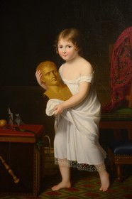 France, Corse-du-Sud (2A), Ajaccio, musée Fesch (musée des beaux-arts), salle de la collection napoléonienne, portrait de Marie-Laetitia Murat portant un buste de Napoléon Ier par Jeanne-Elisabeth Chaudet-Husson