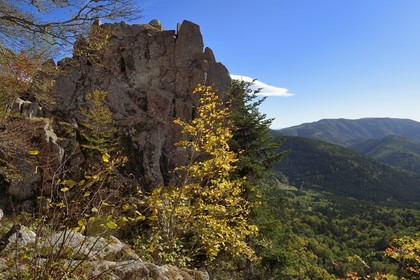 France, Haut Rhin, Ballons des Vosges Regional Natural Park, Rimbach pres Masevaux, the rocher du Corbeau (Raven Rock) next to the Lac des Perches