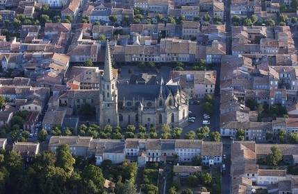 France, Ariege, old town of Mirepoix (aerial view)