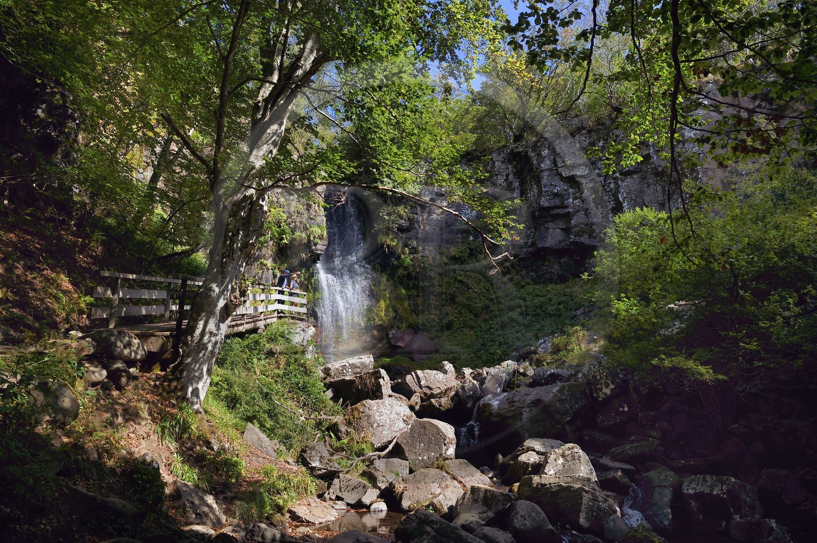 France, Cantal (15), Parc Naturel Régional des Volcans d’Auvergne, vallée de Brezons, hameau de Sanissage, la cascade du Saut de la Truite