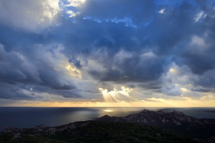 France, Corse du Sud, Cala de Roccapina natural site, genoese tower and Lion rock
