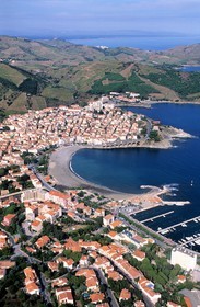 France, Pyrénées-Orientales (66), Banyuls-sur-Mer on the Vermeille coast (aerial view)