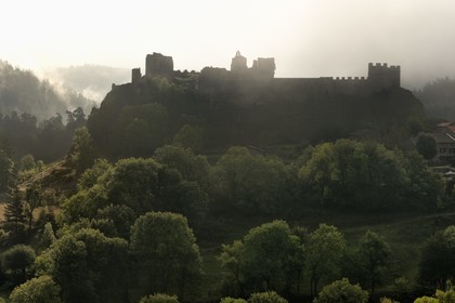 France, Haute Loire, Loire river Valley, Arlempdes, labelized the Most Beautiful Villages of France, ruins of the castle perched on a basalt rock