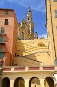 France, Alpes-Maritimes, Menton, the Rampes Saint Michel (Saint Michel stairways) under the St Michel Basilica