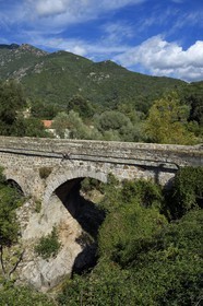 France, Corse du Sud, Prunelli river valley, ponte di a petra bridge over the River Prunelli at Palmente