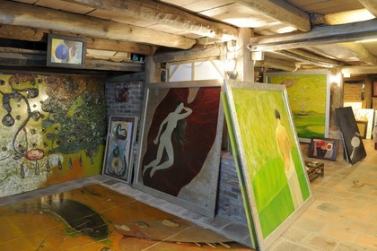 Vietnam, Hanoï, atelier du peintre surréaliste et performeur Dao Anh Khanh