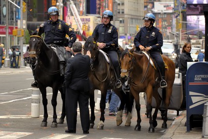 United States, New York, Manhattan, Times Square, police officers riding horses