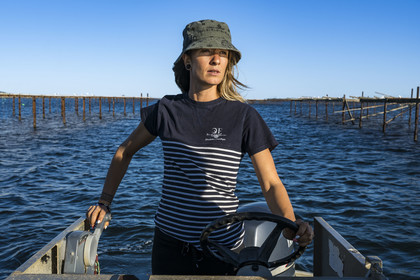 France, Herault, Etang de Thau, Meze, shellfish producers Quentin and Emmeline, Emmeline Rigal
