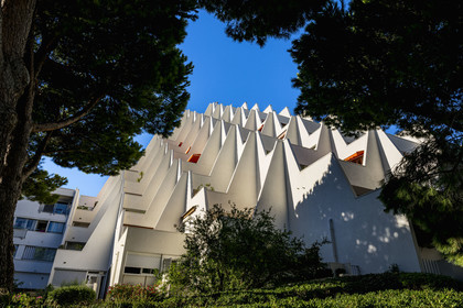 France, Herault, La Grande-Motte, labeled 20th century heritage, Levant (rising sun) district east of the port, Le Babylone building by architects Henri Castella and Vignal