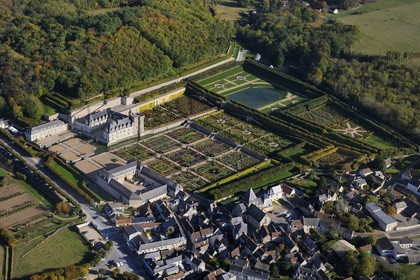 France, Indre et Loire, Loire Valley listed as World Heritage by UNESCO, the castle and gardens of Villandry (owners Henri and Angelique Carvallo) (aerial view)