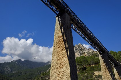 France, Haute-Corse (2B), Vivario, pont ferroviaire du Vecchio (Vechju), ouvrage d'art de l'architecte Gustave Eiffel (1893)