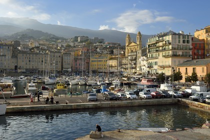 France, Haute Corse, Bastia, Terra-Vecchia district, the harbour overlooked by St Jean Baptiste Church