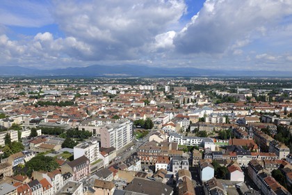 France, Haut Rhin, Mulhouse, historical city centre with Vosges mountains in the background