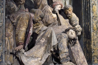 France, Meuse, Lorraine Regional Park, Cotes de Meuse, Vigneulles les Hattonchatel, St. Maur church, Altarpiece of the Passion of Christ attributed to the sculptor Ligier Richier (16th century), the Holy Shroud