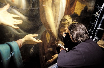 Belgium, Flanders, Antwerp (Antwerpen), restoration of Van Dyck's paintings in Notre Dame cathedral
