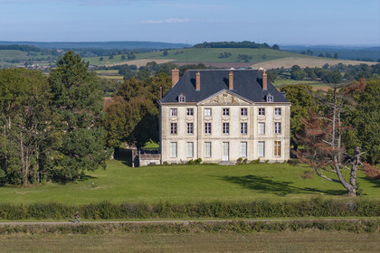 France, Yonne, Sauvigny-le-Bois, Montjalin castle, automobile museum (aerial view)