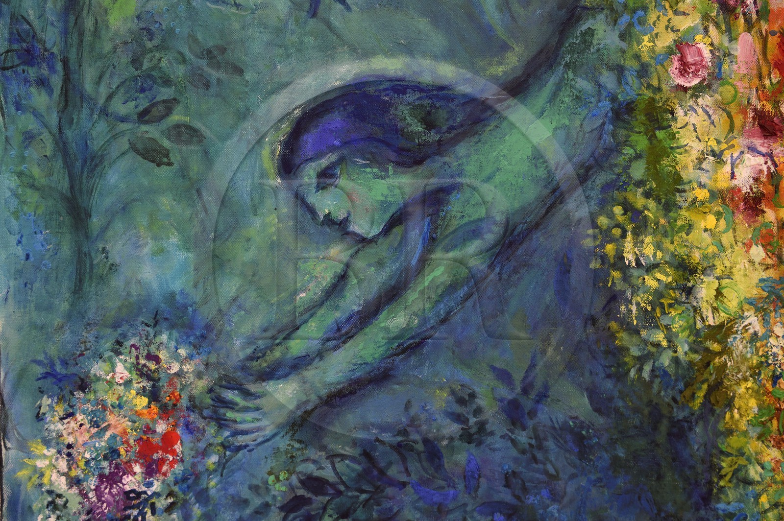 France, Alpes-Maritimes (06), Nice, musée national Marc Chagall de l'architecte André Hermant et créé à l'initiative d'André Malraux, salle de la série de peintures du Message Biblique, Adam Et Eve Chassés Du Paradis (1961), détail