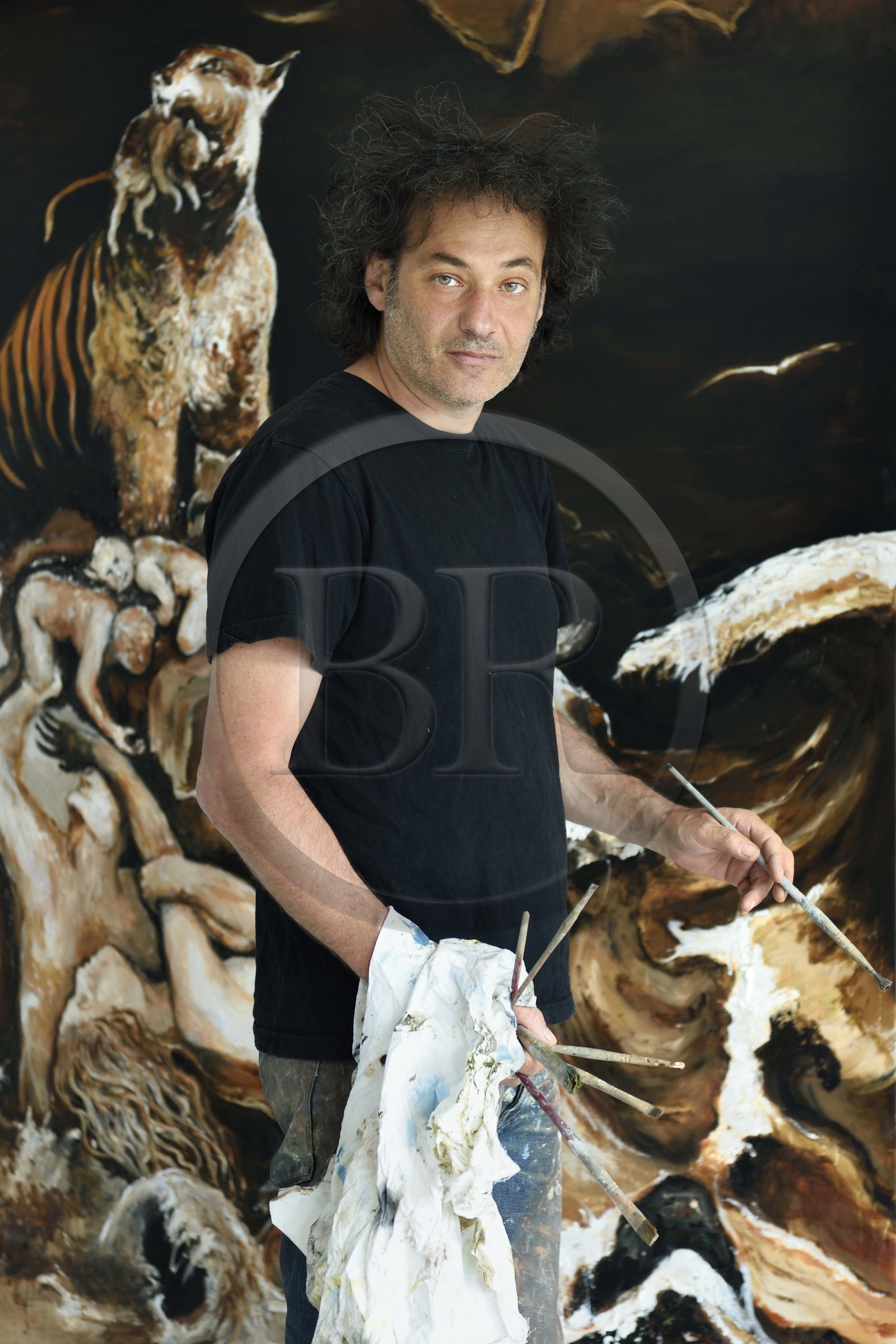 France, Val-de-Marne (94), Yvry-sur-Seine, Atelier de Fred Kleinberg, travail pour l'exposition Odyssée