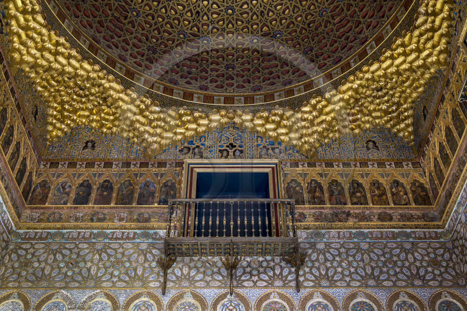 Espagne, Andalousie, Séville, Alcazar de Séville (Reales Alcazares de Sevilla), classé Patrimoine Mondial de l'UNESCO, Palais mudéjar ou de Pierre Ier, salon des Ambassadeurs (salon de Embajadores)