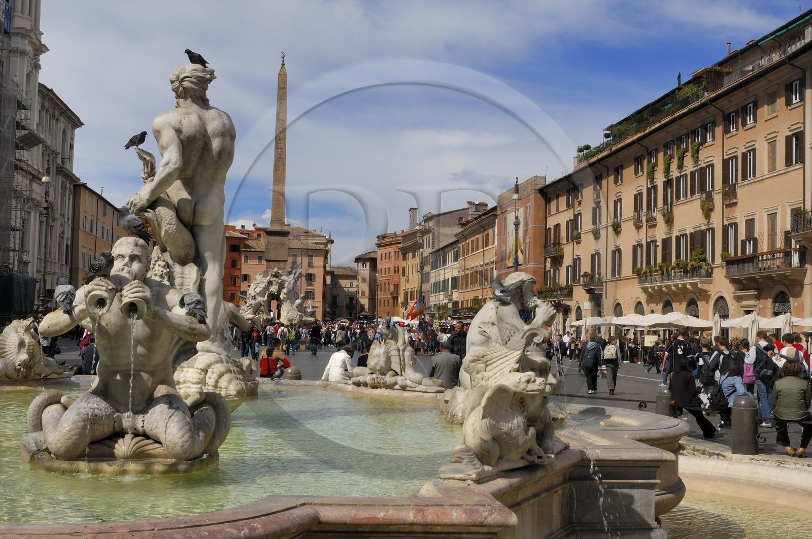 Italie, Latium, Rome, centre historique classé Patrimoine Mondial de l'UNESCO, Piazza Navona, Fontana del Moro (fontaine du Maure) de Giacomo della Porta