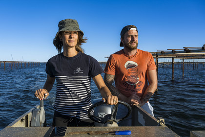 France, Herault, Etang de Thau, Meze, shellfish producers Quentin and Emmeline