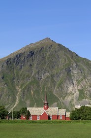 Norway, Nordland, Lofoten Islands, Flakstadoy island, Flakstad wooden church