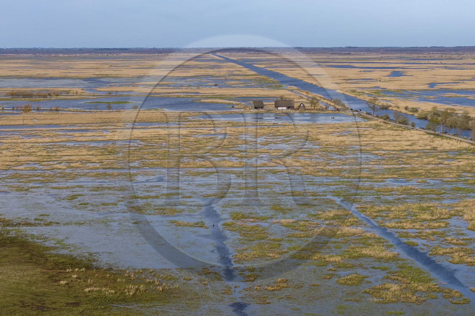 France, Loire-Atlantique (44), parc naturel regional de la Brière, Saint-Malo-de-Guersac, les marais de Brière  (vue aérienne)