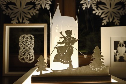 France, Bas Rhin, Bischwiller, Michèle Wagner has revived the papercutting (canivet) or the art of cut paper to stylize Christmas decorations in particular