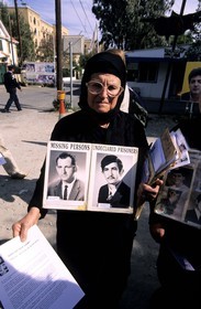 Cyprus, Nicosia, wifes and mothers of missing persons of 1974 at the only check point of the green line in front of Ledra Palace hotel (UN)