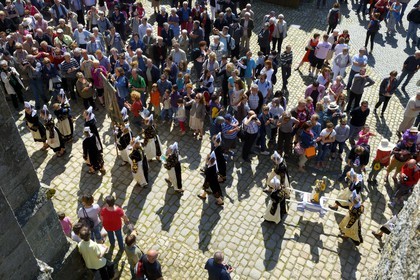 France, Finistere, Locronan, labelled Les plus Beaux Villages de France (The Most Beautiful Villages of France), return of the procession of the small Troménie at Saint Ronan church