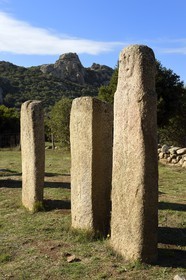 France, Corse du Sud, Sartene, archaeological site of Cauria, I Stantari alignment, standing stones